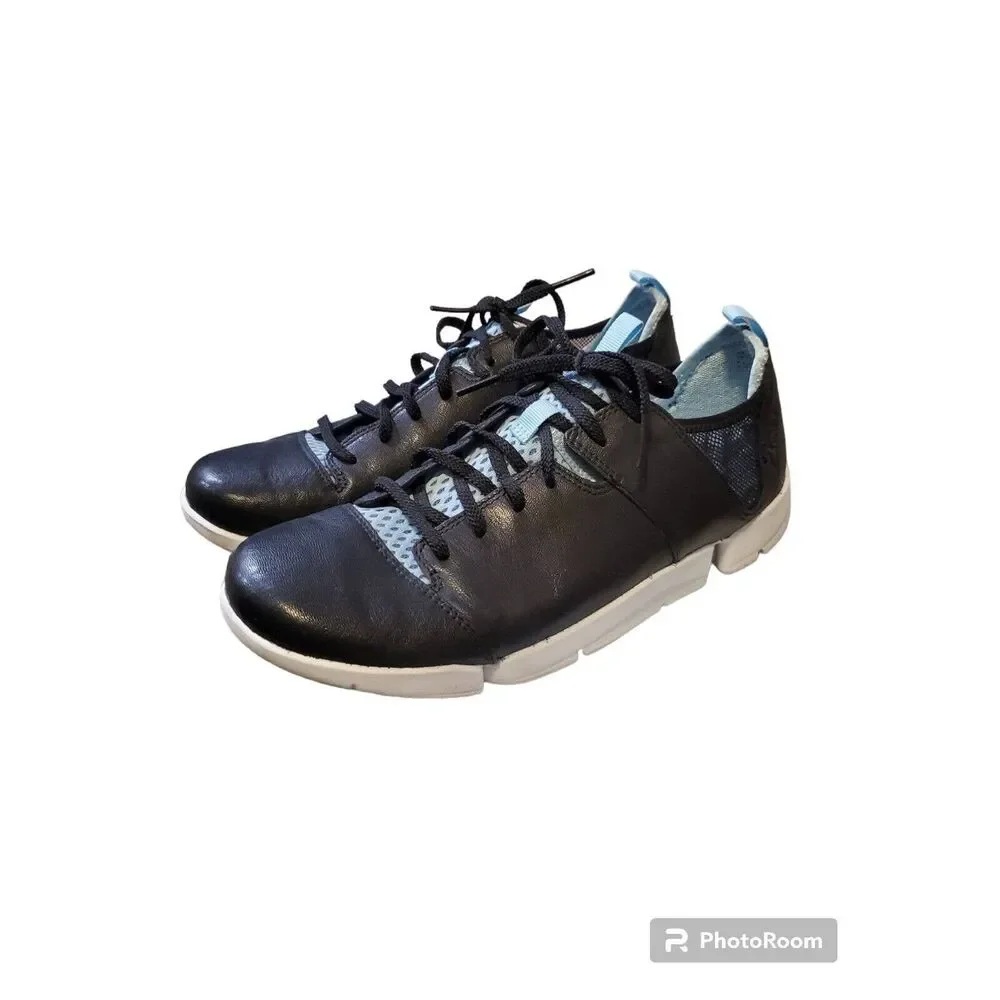 Clarks Women 8.5 Tri Active Trigenic Black Leather Sneaker Shoes